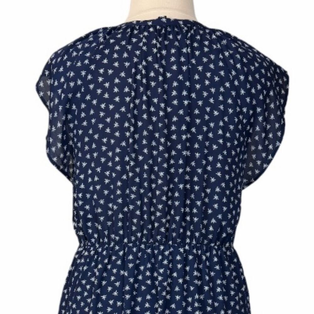 J. Crew Midi Dress Blouson Flutter Sleeve Navy Blue Star Print Women’s Size XLT - Picture 9 of 13